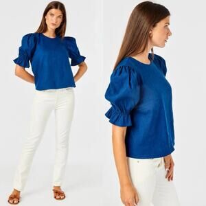 Cartolina Connie Anne Blouse Puff sleeve Navy blue Sz Medium Feminine chic top